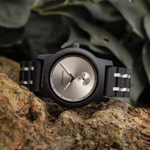 Men's Ebony wood Stainless Steel Watch Chronograph Quartz Japanese Movement Wood Watch Q18-1-1