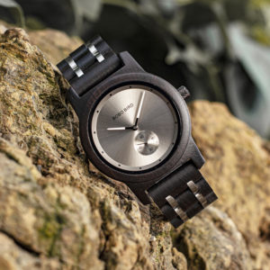 Men's Ebony wood Stainless Steel Watch Chronograph Quartz Japanese Movement Wood Watch Q18-1-3