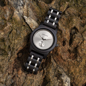 Men's Ebony wood Stainless Steel Watch Chronograph Quartz Japanese Movement Wood Watch Q18-1-5