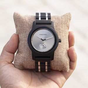 Men's Ebony wood Stainless Steel Watch Chronograph Quartz Japanese Movement Wood Watch Q18-1-7