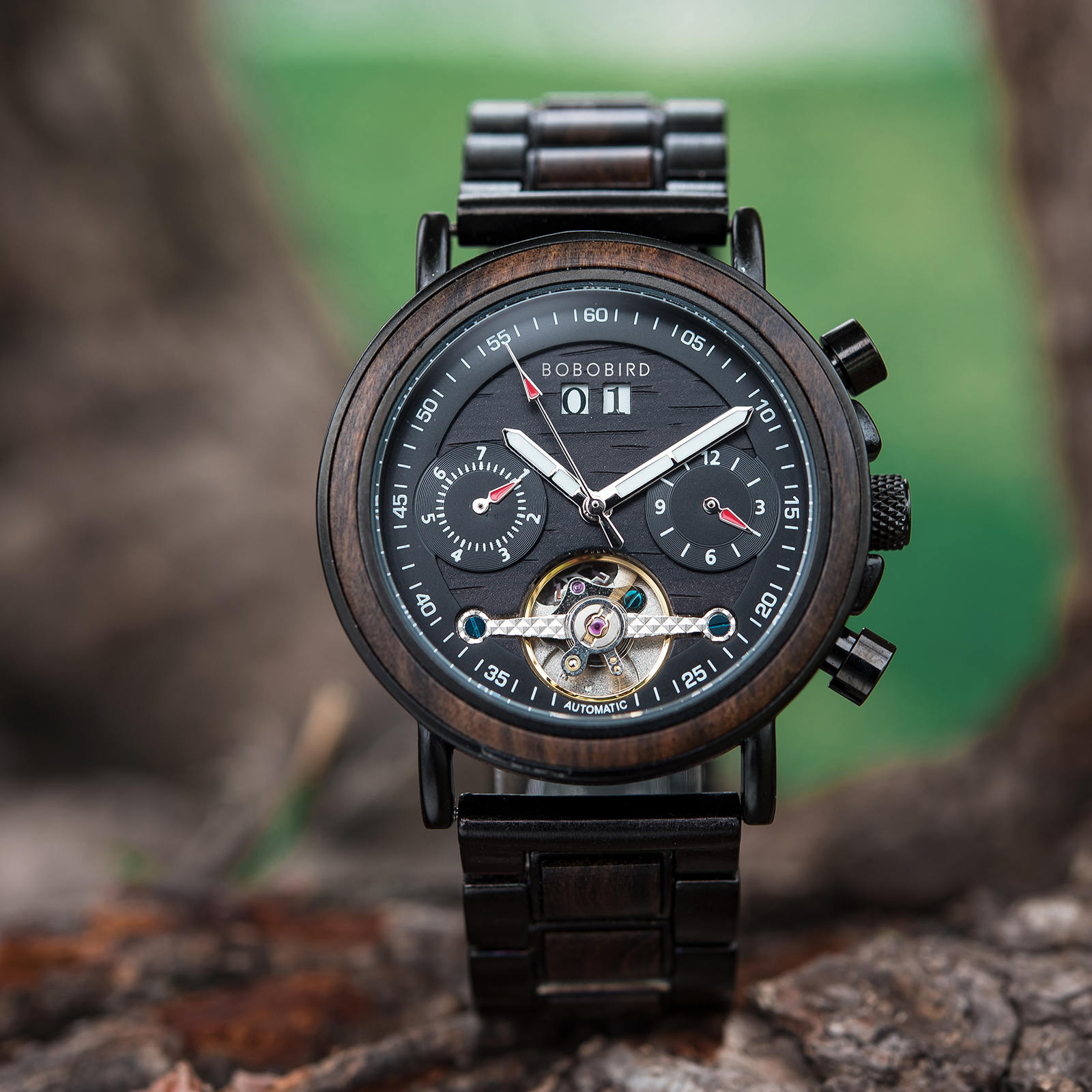 Men’s Mechanical Wooden Watches Ebony