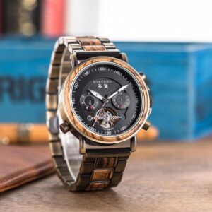 Men's Mechanical Wooden Watches Zebrawood - Aviator_16