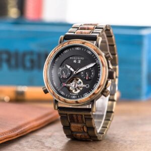 Men's Mechanical Wooden Watches Zebrawood - Aviator_17