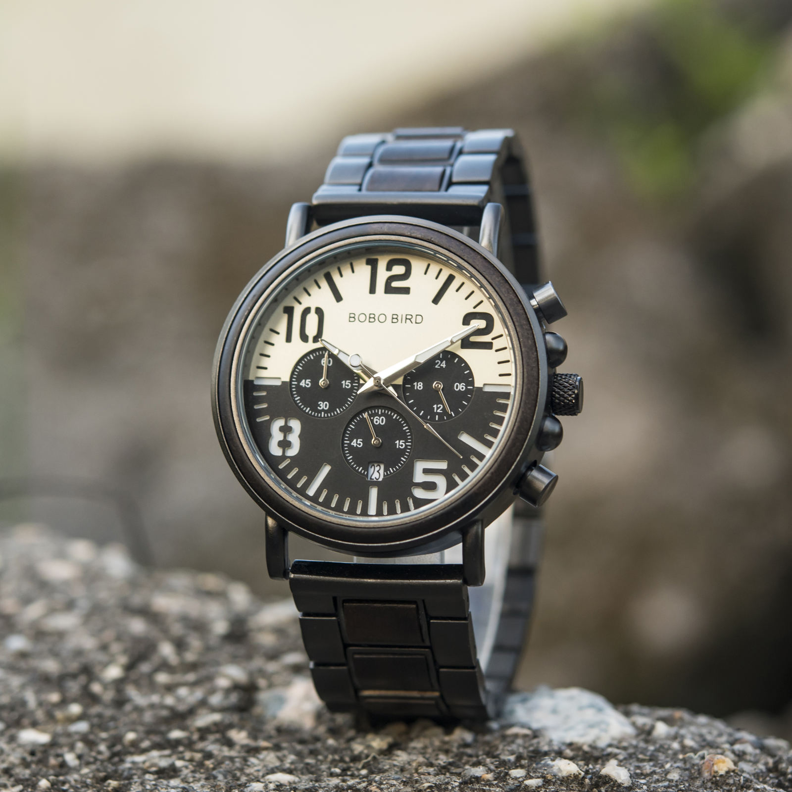 Mens Unique Chronograph Ebony Engrave Wooden Watches - Twilight