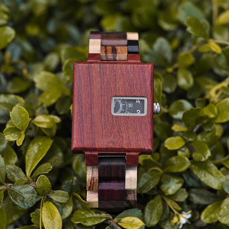 Men's Unique Fashion Colorful Square Quartz Casual Retro Wooden Watches Luxury Quartz Wristwatches R23-2