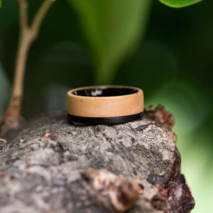 Mens Wood Wedding Band Black Tungsten Wood Ring Lined with Whisky Barrel White Oak Mens Wedding Band GSP10-01K-4