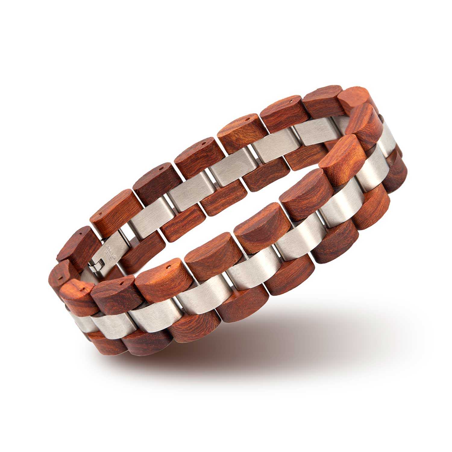 Mens Wooden Bracelet Redwood Wood & Stainless Steel - Minuet