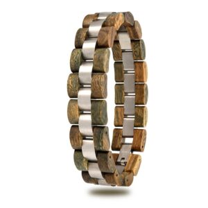 Mens Wooden Bracelet Sandalwood Wood & Stainless Steel - Minuet_2