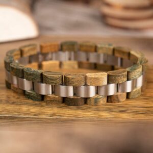 Mens Wooden Bracelet Sandalwood Wood & Stainless Steel - Minuet_5