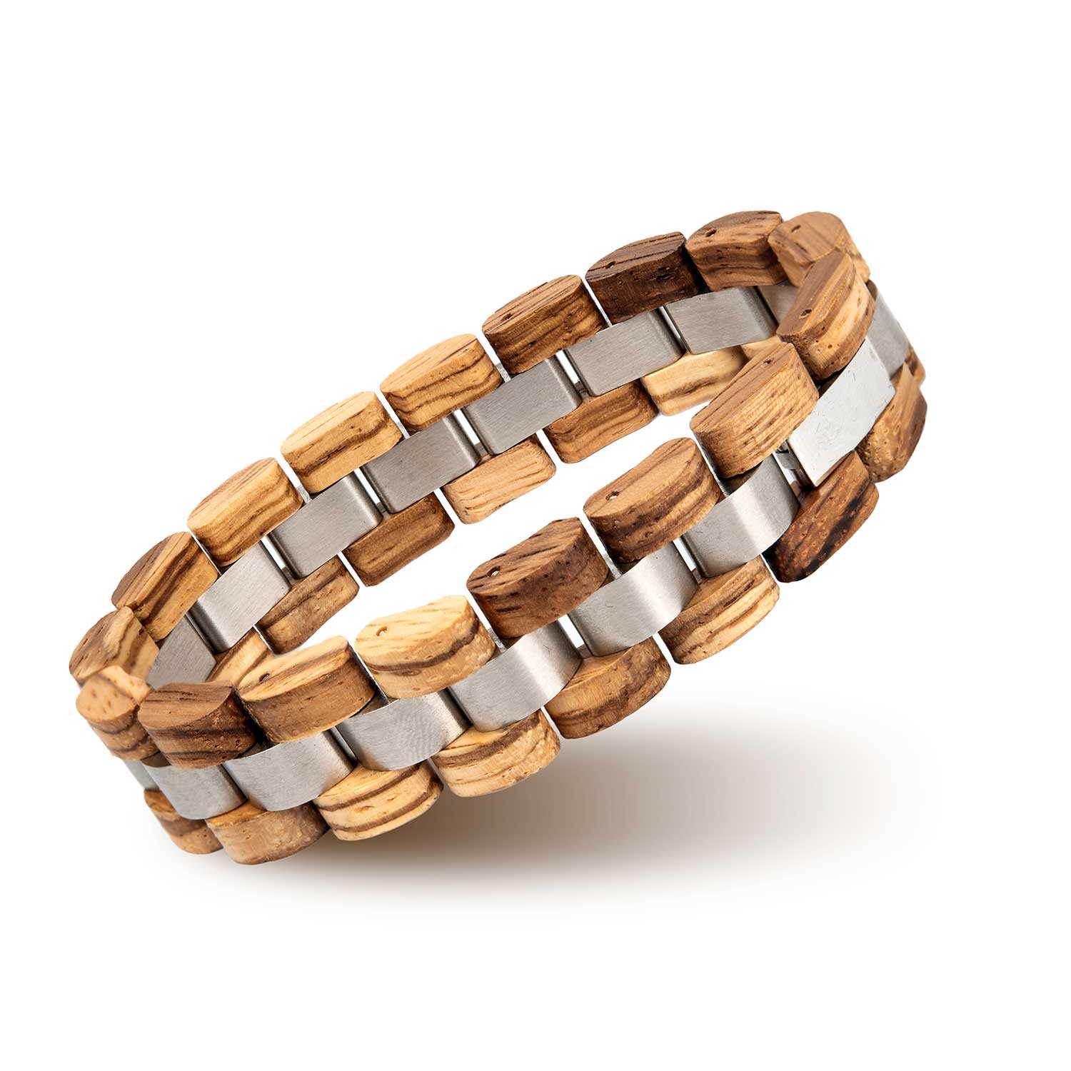 Mens Wooden Bracelet Zebrawood Wood & Stainless Steel - Minuet