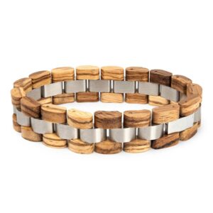 Mens Wooden Bracelet Zebrawood Wood & Stainless Steel - Minuet_3
