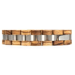 Mens Wooden Bracelet Zebrawood Wood & Stainless Steel - Minuet_4