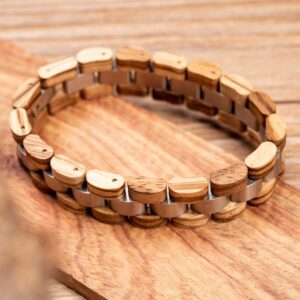 Mens Wooden Bracelet Zebrawood Wood & Stainless Steel - Minuet_6