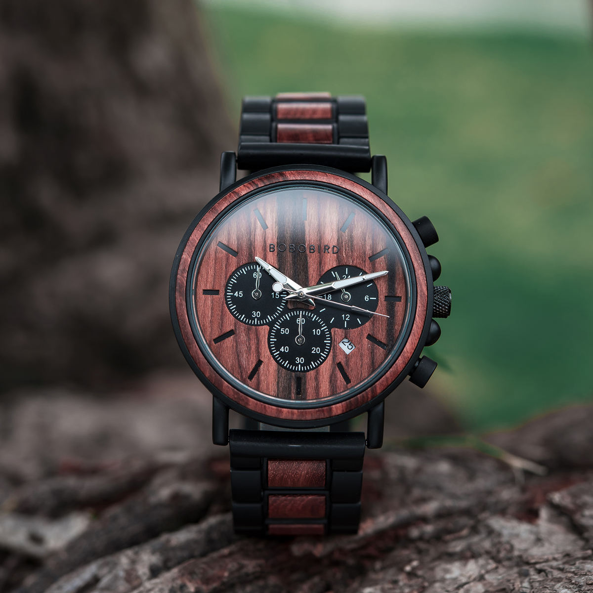 Mens Wooden Watches Classic Handmade Red & Sandalwood Anniversary Gift – Shine