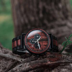 Mens Wooden Watches Classic Handmade Red & Sandalwood Anniversary Gift – Shine P09-3_2