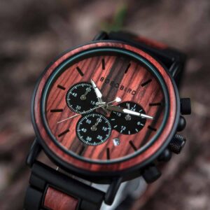 Mens Wooden Watches Classic Handmade Red & Sandalwood Anniversary Gift – Shine