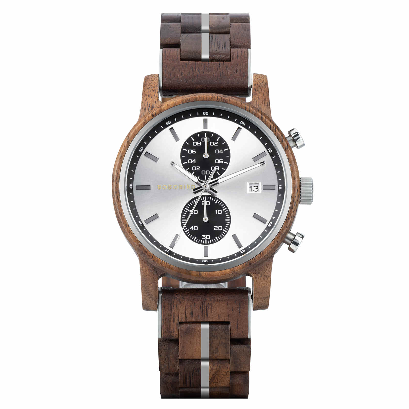 Men's Wooden Watches Classic walnut Wood Silver Chronograph GT115-4