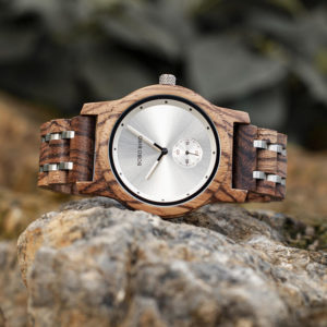 Men's Zebrawood Stainless Steel Watch Chronograph Quartz Japanese Movement wood Watch P18-1-1
