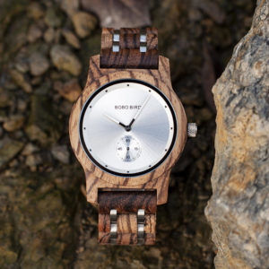 Men's Zebrawood Stainless Steel Watch Chronograph Quartz Japanese Movement wood Watch P18-1-4