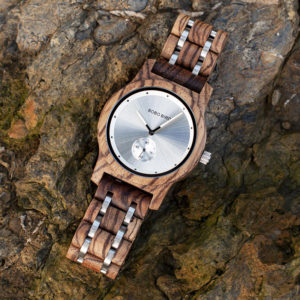 Men's Zebrawood Stainless Steel Watch Chronograph Quartz Japanese Movement wood Watch P18-1-5