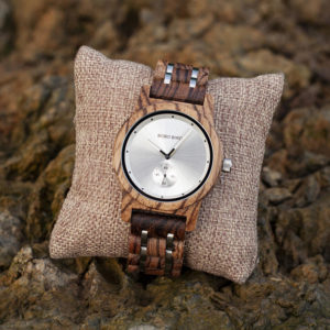 Men's Zebrawood Stainless Steel Watch Chronograph Quartz Japanese Movement wood Watch P18-1-6