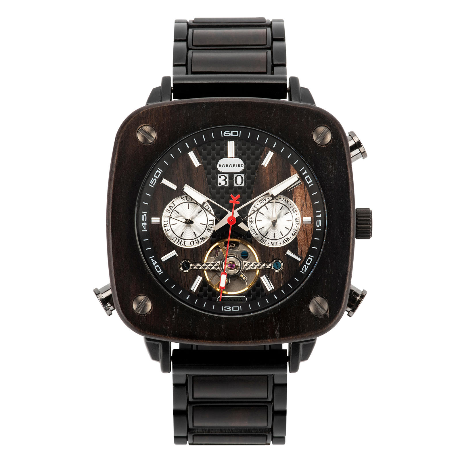 Natural Ebony Square Multifunctional Mechanical Wooden Watch Sullivan 1