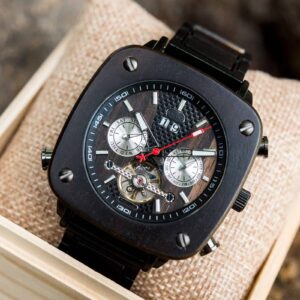 Natural Ebony Square Multifunctional Mechanical Wooden Watch - Sullivan_4
