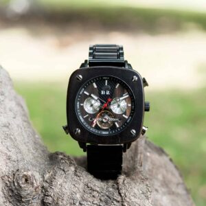Natural Ebony Square Multifunctional Mechanical Wooden Watch - Sullivan_5