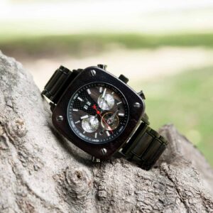 Natural Ebony Square Multifunctional Mechanical Wooden Watch - Sullivan_6