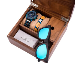 Natural Ebony Wooden Watch for Men + Sunglasses + Wooden Bracelet Gift Box Set_4