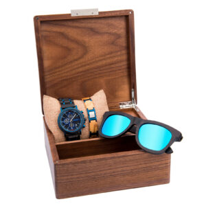 Natural Ebony Wooden Watch for Men + Sunglasses + Wooden Bracelet Gift Box Set_5