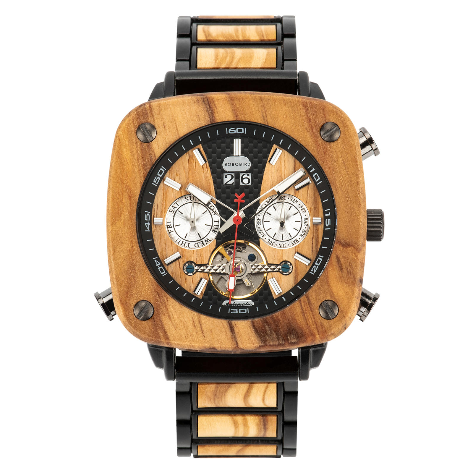 Natural Zebrawood Square Multifunctional Mechanical Wooden Watch Sullivan 13