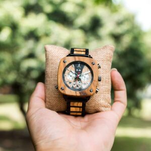 Natural Zebrawood Square Multifunctional Mechanical Wooden Watch - Sullivan_7