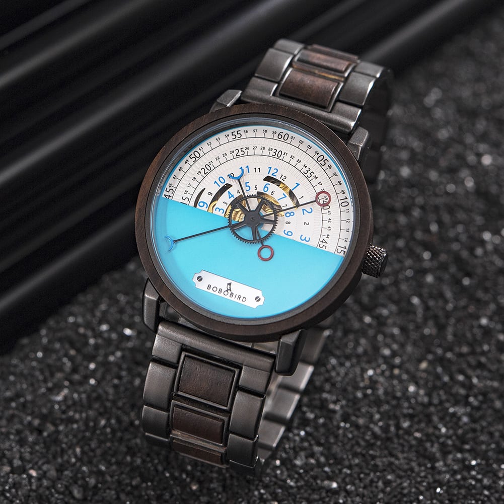 Personalized Automatic Mechanical Handmade Wooden Watches Aviation Military Style Ebony Watch GT043-1A