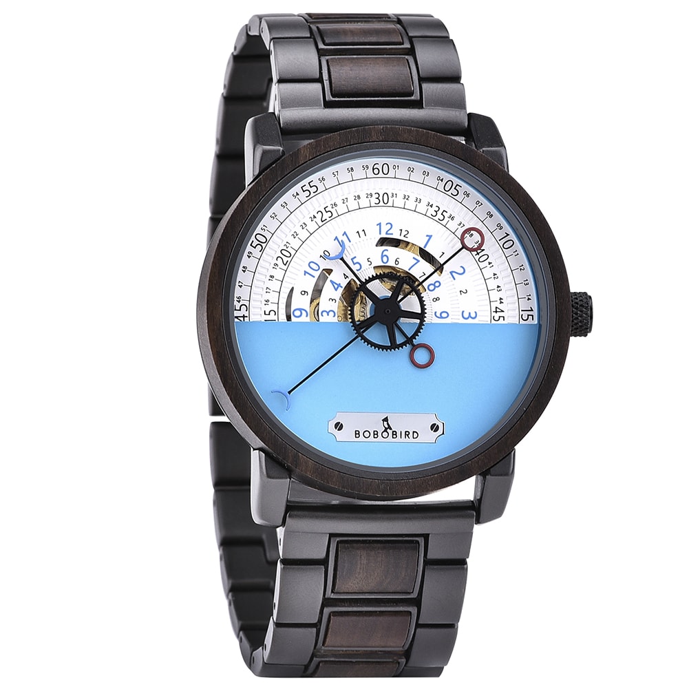 Personalized Automatic Mechanical Handmade Wooden Watches Aviation Military Style Ebony Watch GT043-1A-3