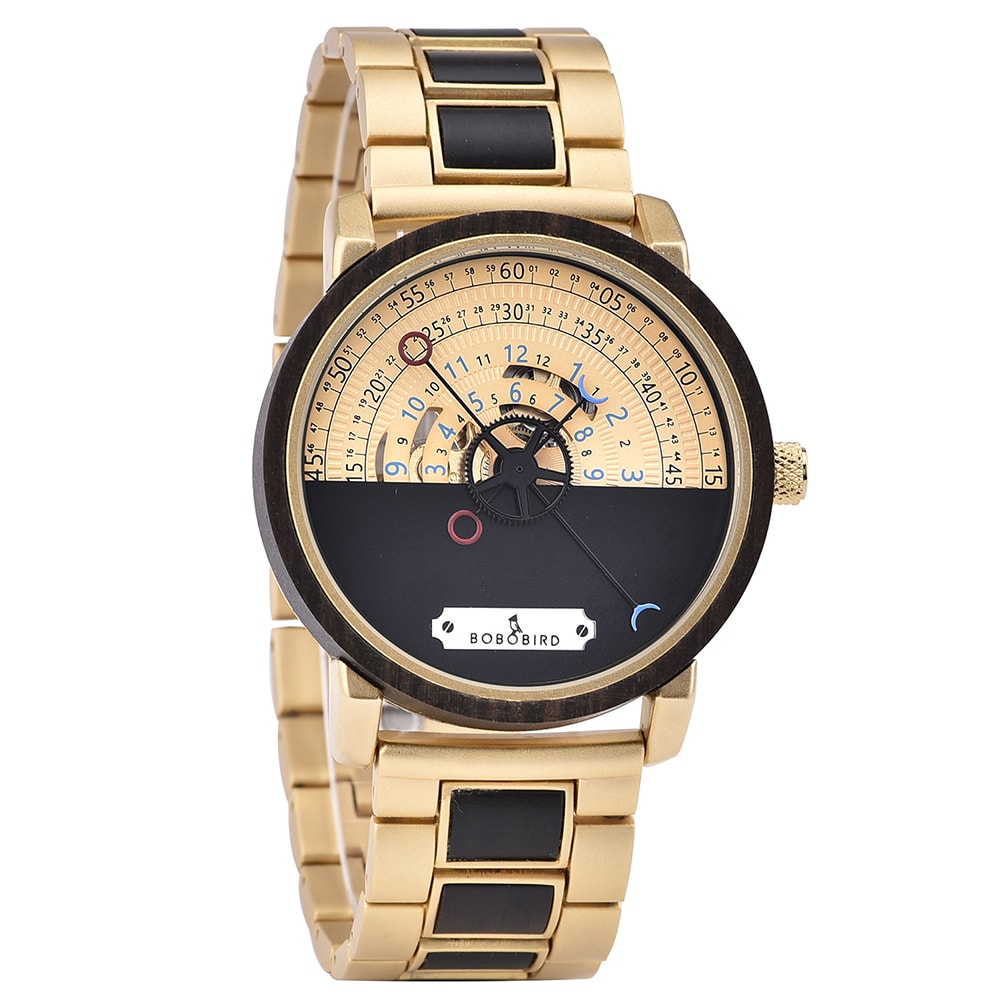 Personalized Automatic Mechanical Handmade Wooden Watches Aviation Military Style Ebony Watch GT043-2A-3