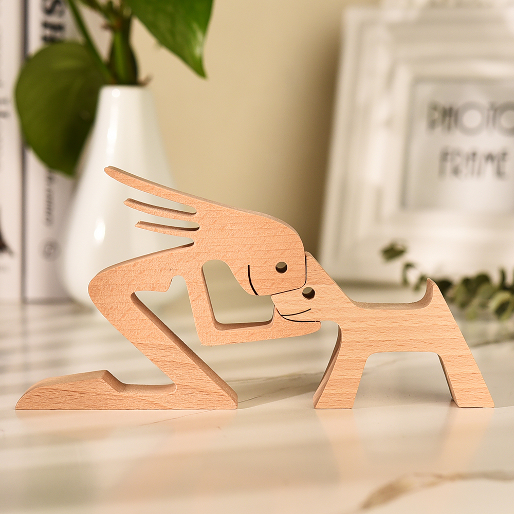 Personalized Dog Love Figures A woman a dog Wood Sculpture Carved Wood Pet Lover Gift Pet Memorial