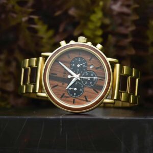 Personalized Gift Rosewood Round Gold Chronograph Men's Wooden Watches - Sunlight Q26-2_8