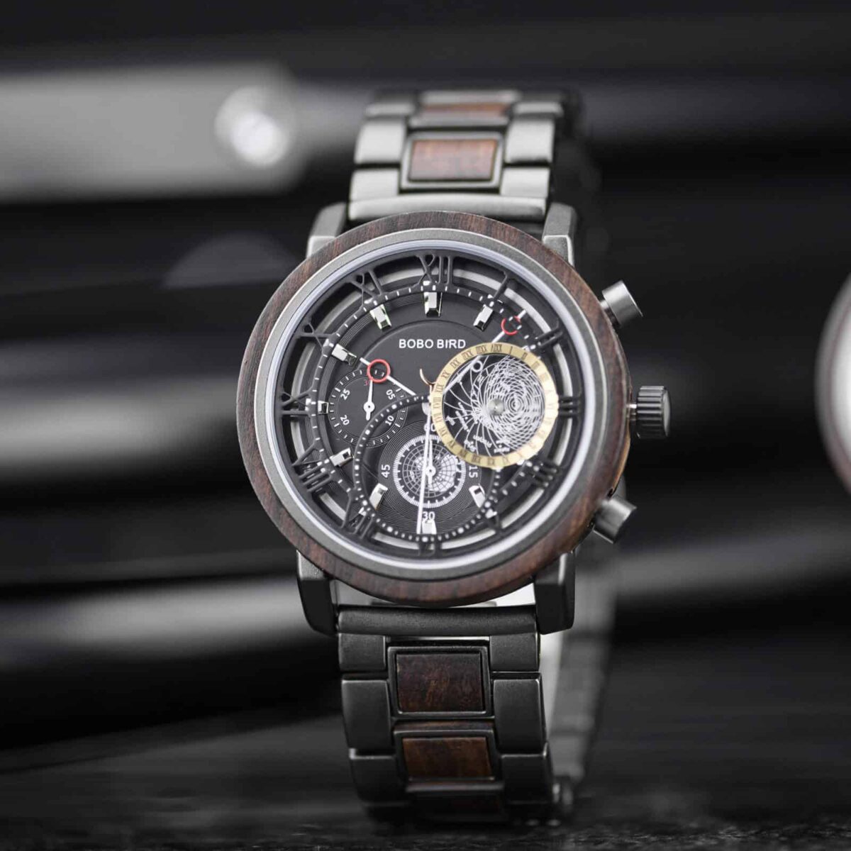 Personalized Wood Watch Ebony Chronograph Watch GT044-1A_5