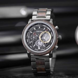 Personalized Wood Watch Ebony Chronograph Watch GT044-1A_5