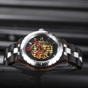 Premium Handcrafted Natural Zebra Wood Automatic Mechanical Movement Wooden Watches for Men Best Gift for Him - Gold S11-1-3