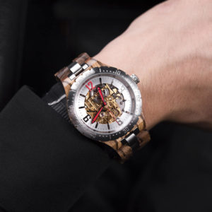 Premium Handcrafted Natural Zebra Wood Automatic Mechanical Movement Wooden Watches for Men Best Gift for Him - Gold S11-2-5
