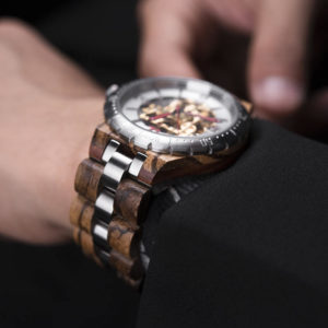 Premium Handcrafted Natural Zebra Wood Automatic Mechanical Movement Wooden Watches for Men Best Gift for Him - Gold S11-2-6