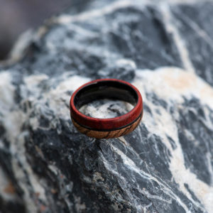 Redwood & Zebrawood wedding band, Black tungsten wooden ring, Wooden ring for men, Men's wedding band ring GSP11-01J-9