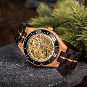 Skeleton Mechanical Wooden Watch Ebony Black - Rasalas_13