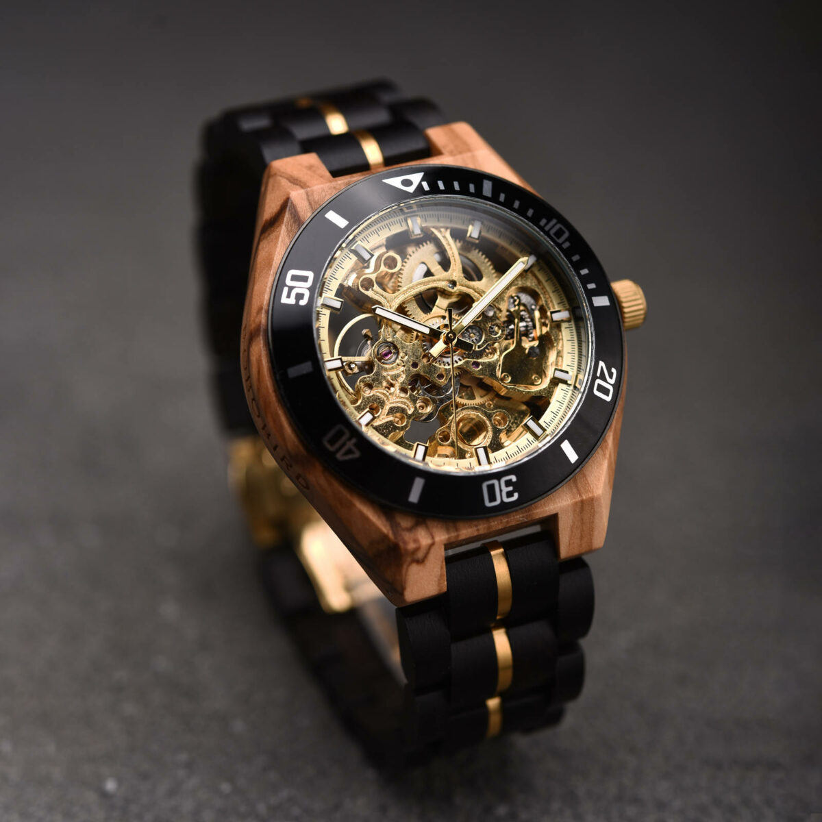 Skeleton Mechanical Wooden Watch Ebony Black - Rasalas