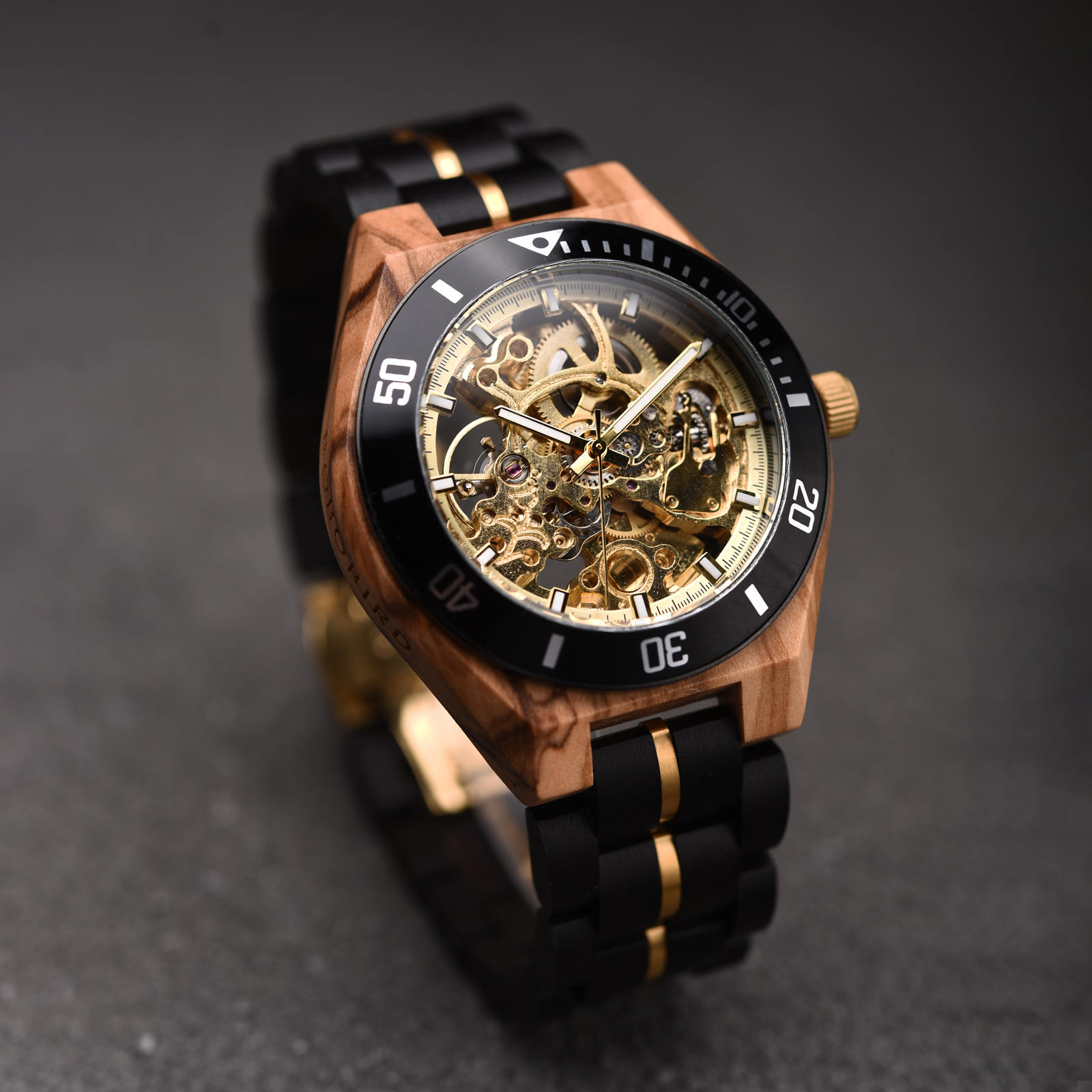 Skeleton Mechanical Wooden Watch Ebony Black - Rasalas