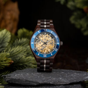 Skeleton Mechanical Wooden Watch Ebony Blue - Tureis_1