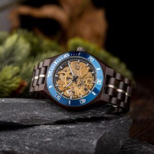 Skeleton Mechanical Wooden Watch Ebony Blue - Tureis_6