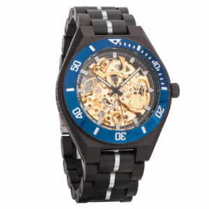 Skeleton Mechanical Wooden Watch Ebony Blue - Tureis_9
